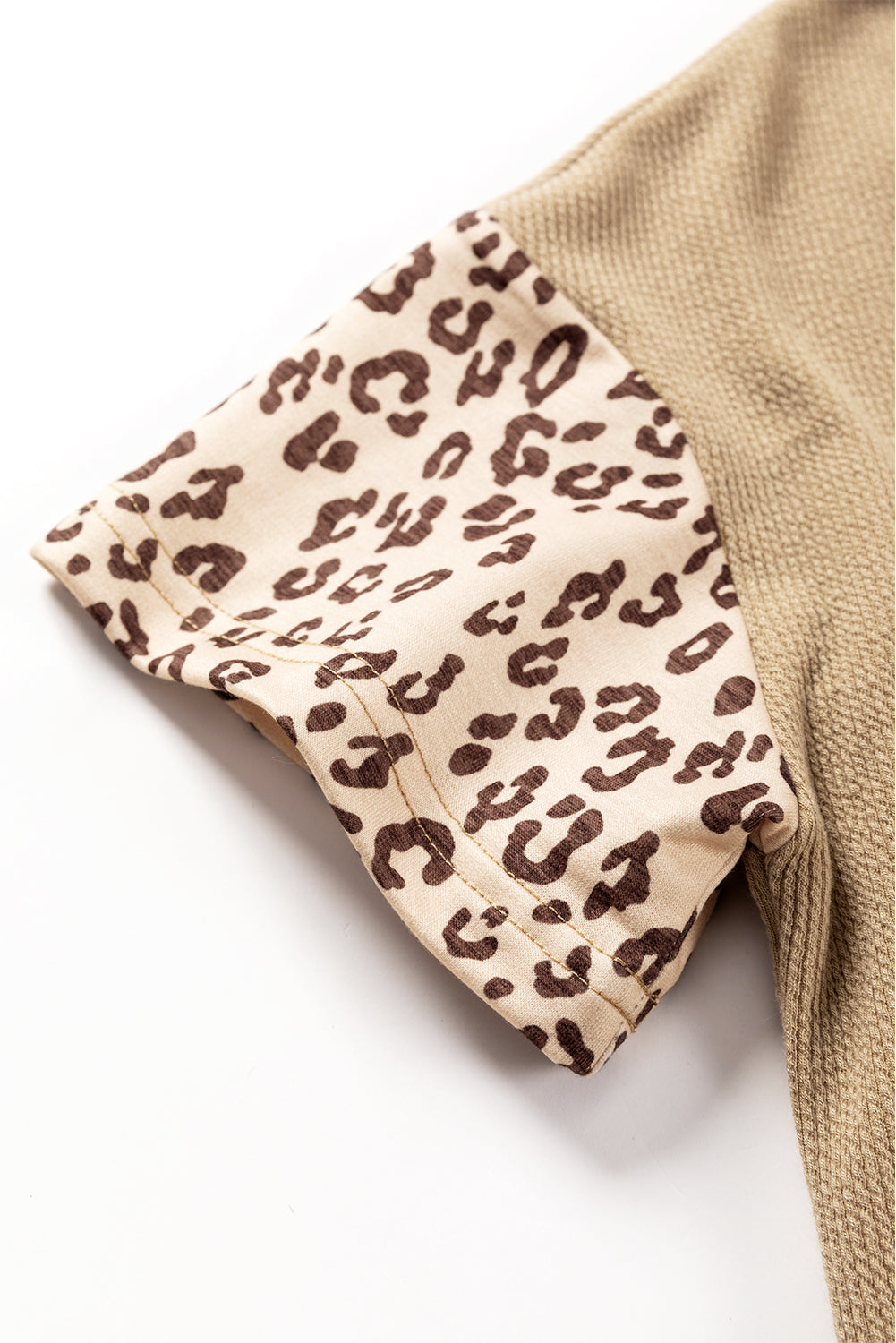 Khaki Leopard Patchwork Drawstring Hooded T Shirt