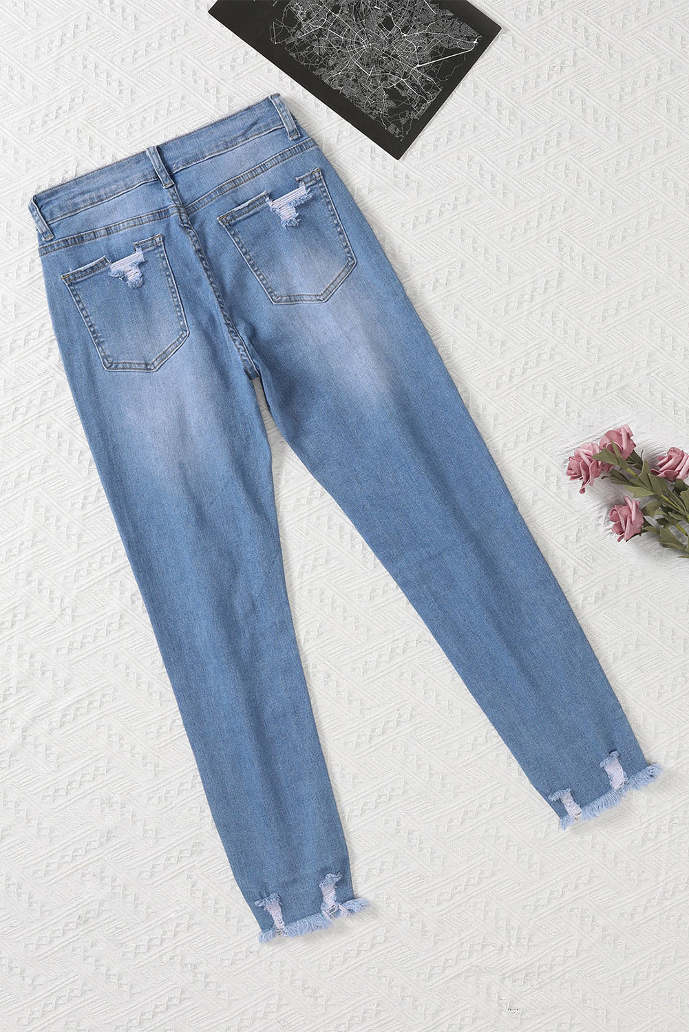 Light Blue Distressed Boyfriend Denim Pants