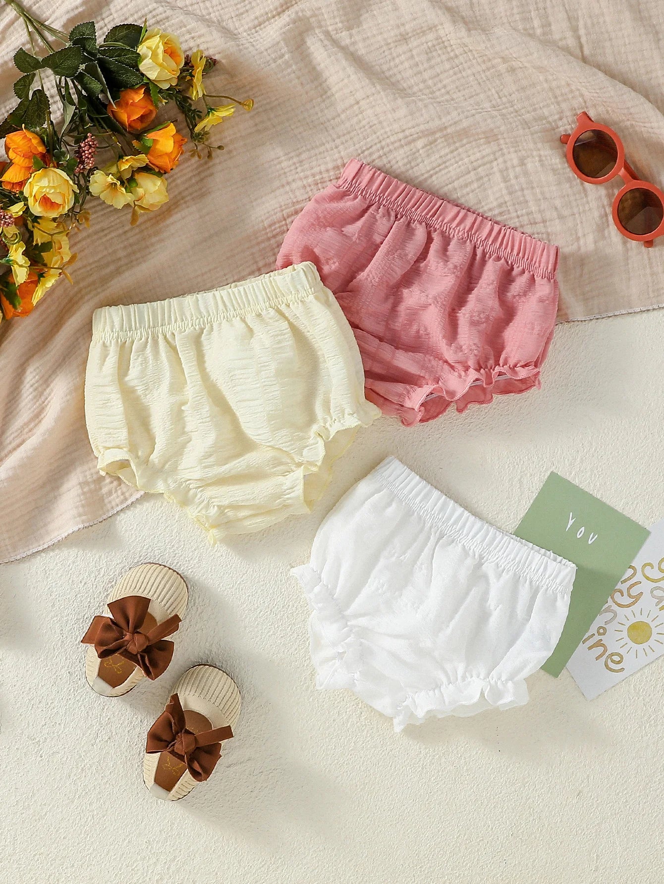 Fahion Baby Girls Solid Short Pants 3pcs