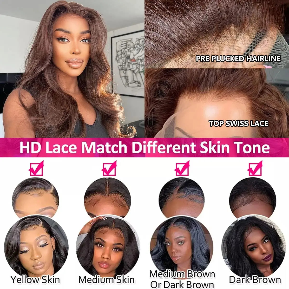 HD Ginger Brown 13X4 Body Wave Lace Front Wig 30Inch Brazlian Human Hair Wigs