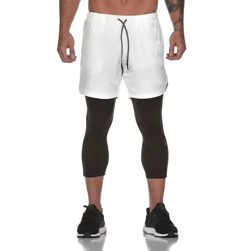 Men Elastic Breathable Two Piece Running Training Pants Gyms