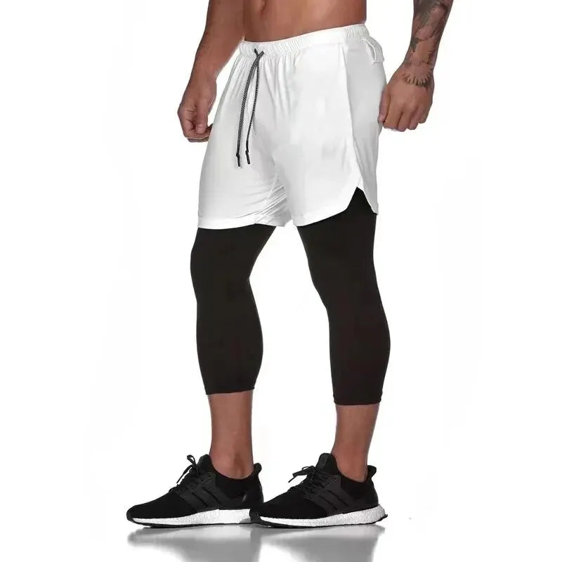 Men Elastic Breathable Two Piece Running Training Pants Gyms