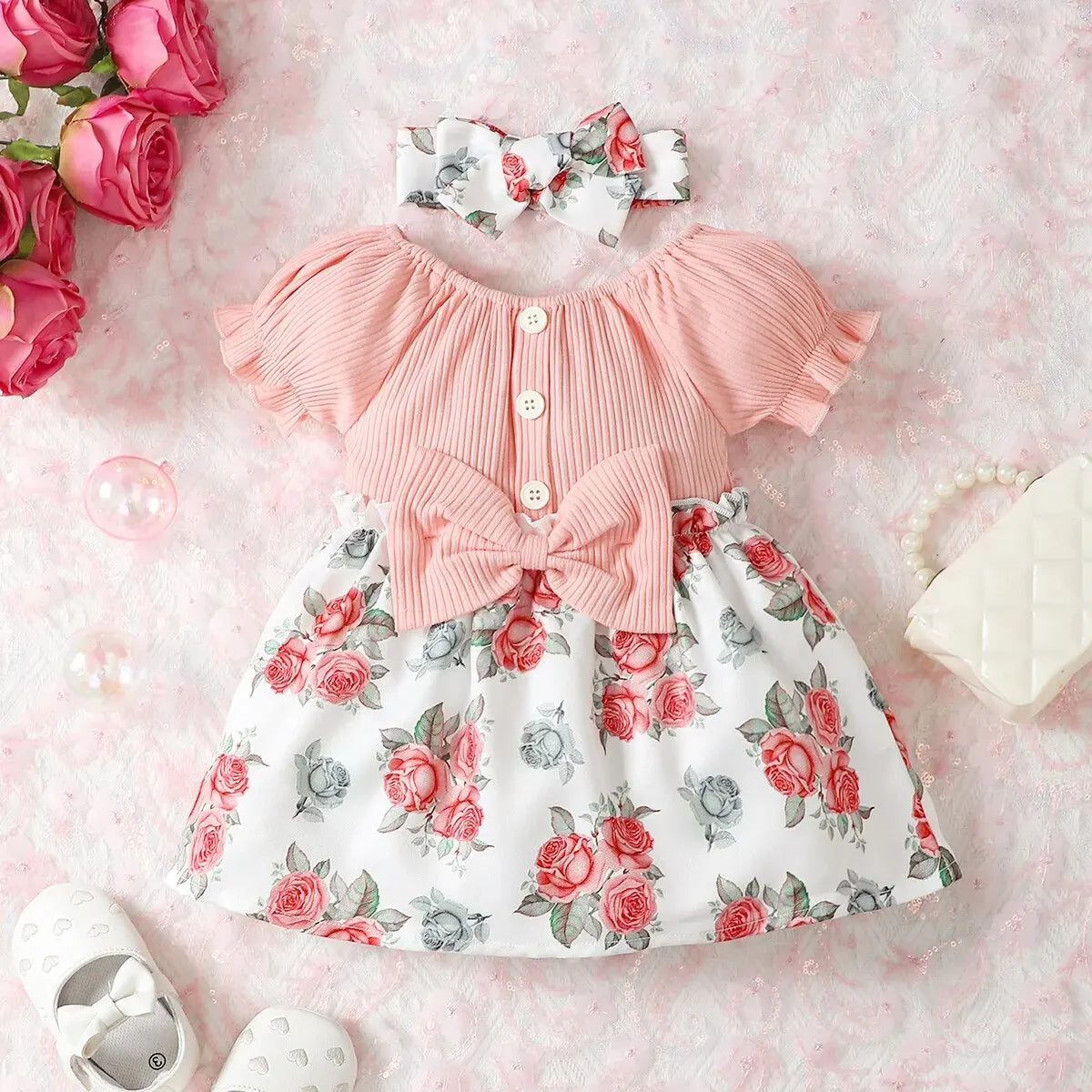 0-2 Year Old Newborn Girl Pit Pattern Cotton Sleeve Printed Dress