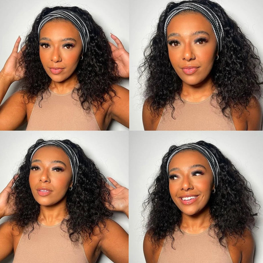 Headband Wig Human Hair Kinky Curly Glueless  180% DensiTY