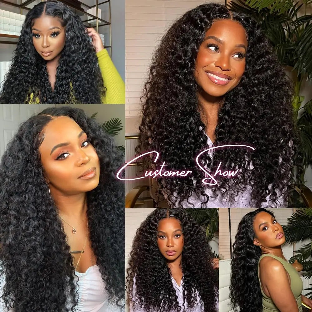 Easy Go Deep Wave Glueless Wigs Human Hair Pre Plucked Pre Cut 5x5 Curly Lace Wigs