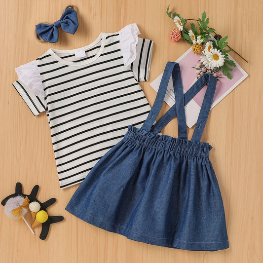 Baby Children's Denim Summer Striped Short Sleeved