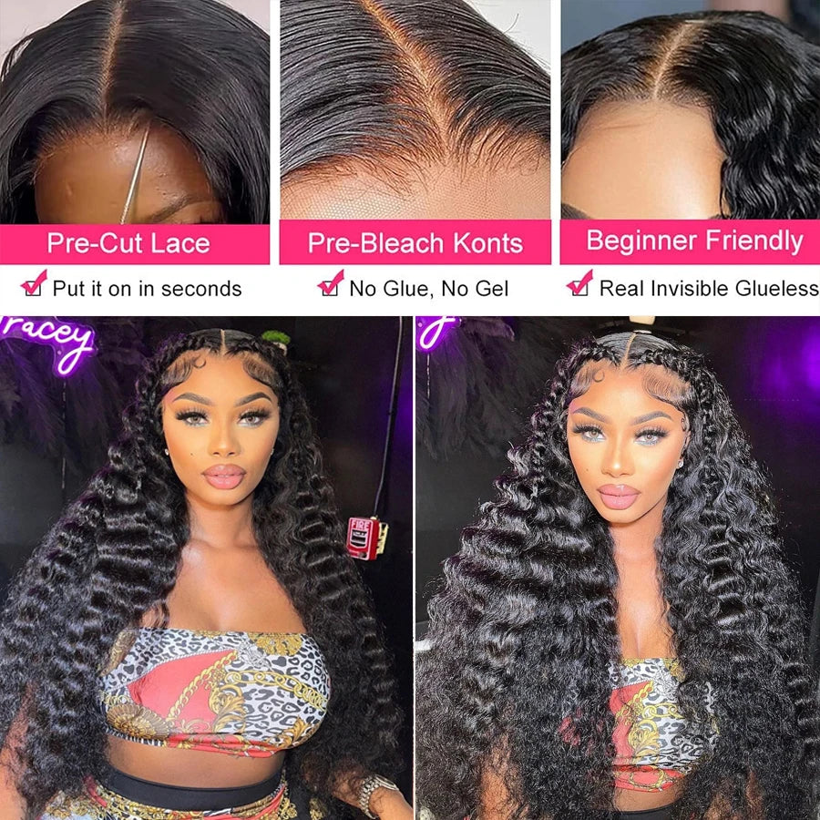 Glueless Preplucked Human Hair Wigs Ready To Wear And Go Deep Wave 13x4 HD