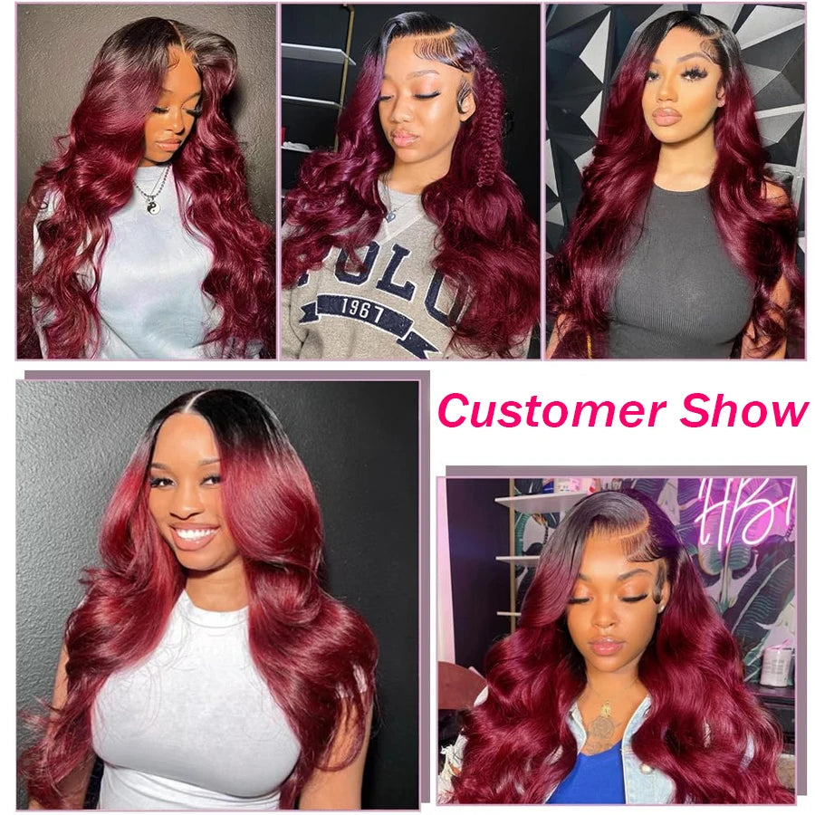 T99J Burgundy Body Wave Glueless Wig Human Hair Ready To Wear And Go