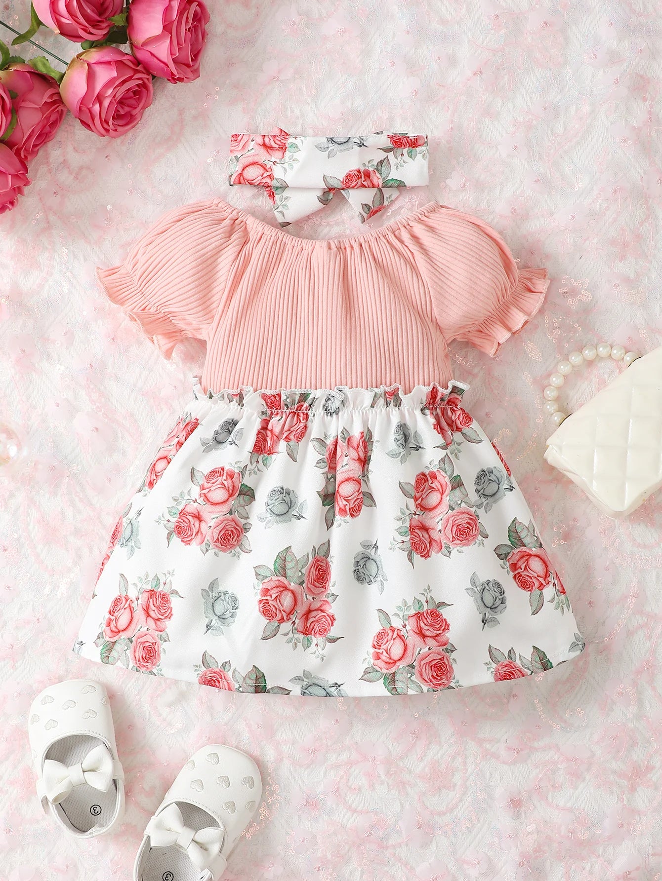 0-2 Year Old Newborn Girl Pit Pattern Cotton Sleeve Printed Dress