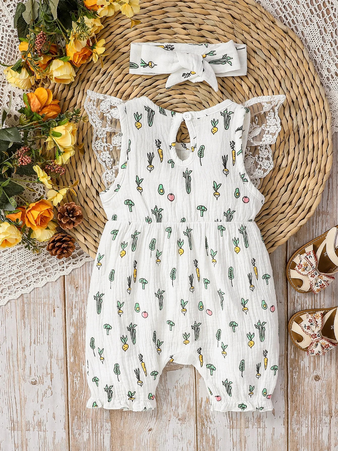 Girls Summer Sleeveless Lace Cotton Baby Bow Jumpsuit