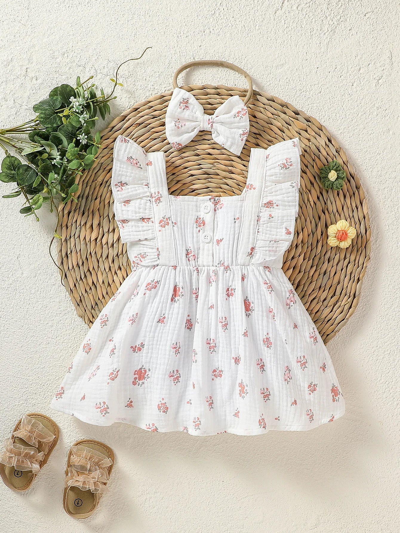 Girl's Clothing Baby Summer Printing Floral Square Collar