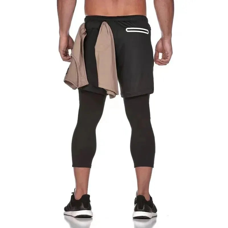 Men Elastic Breathable Two Piece Running Training Pants Gyms